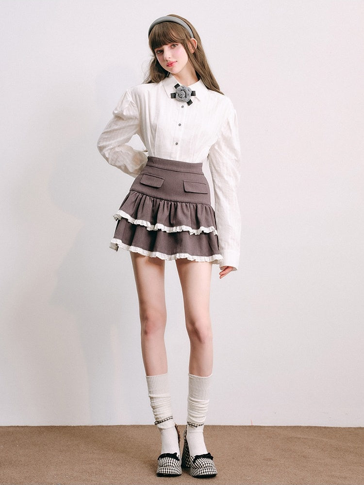 Lace Stitch College Taste Jacket &amp; Puffy Mini Skirt【s0000003853】