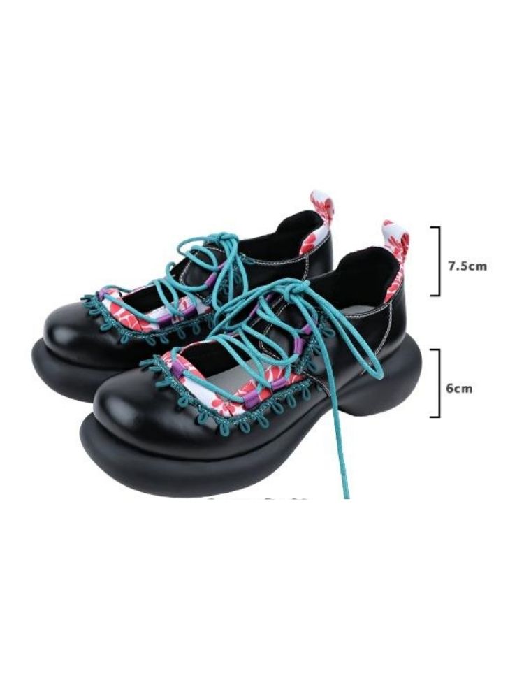 Japanese Pattern Lace Up Platform Shoes【s0000002786】