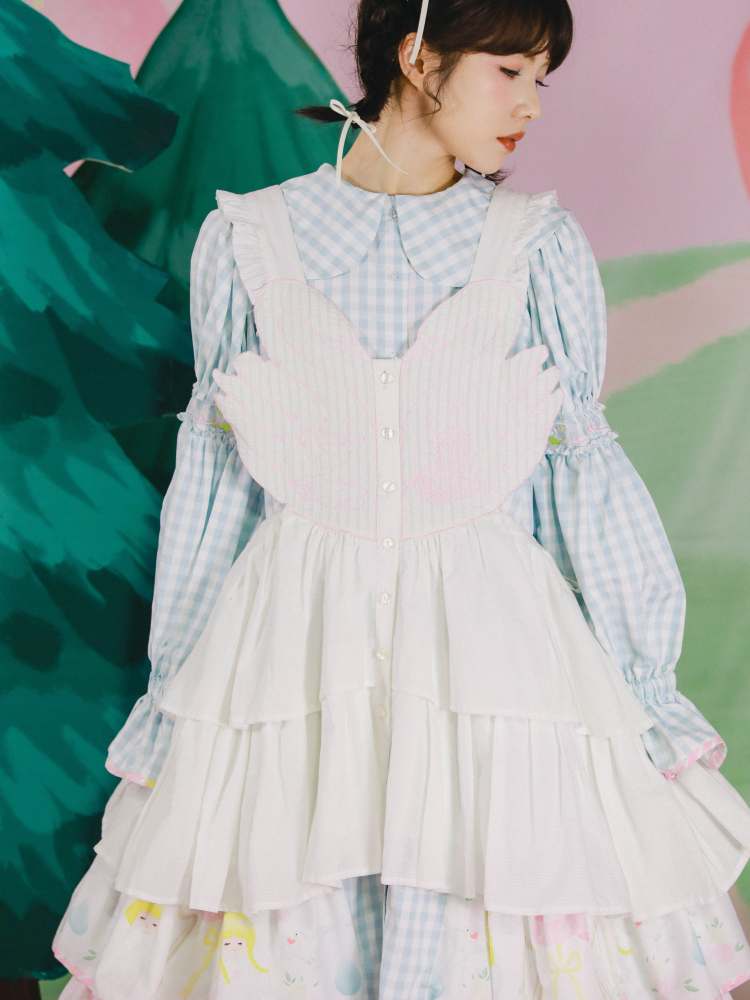 Swan Embroidery Layered Drawstring Apron Dress【s0000007763】