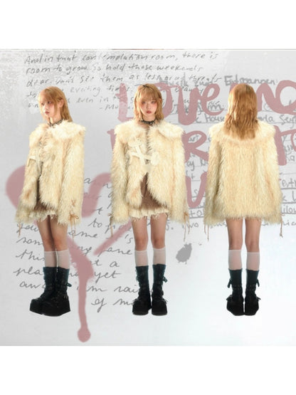 Punk Rivet Bone Mix Color Long Fur Loose Coat【s0000003874】