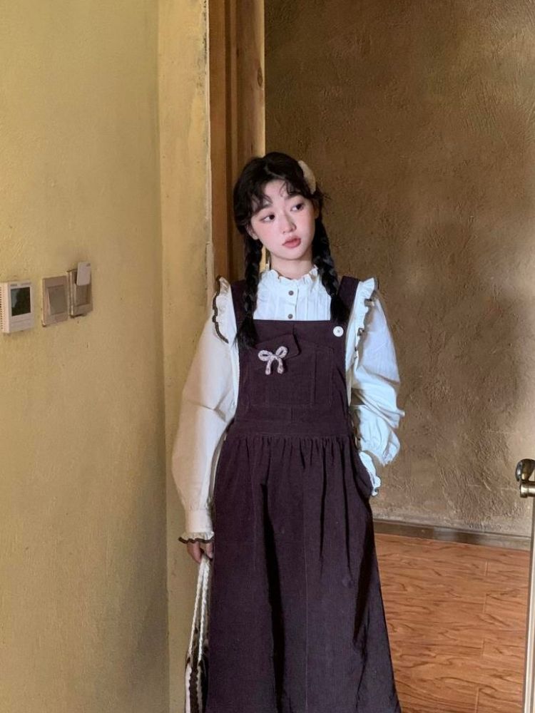 Corduroy Bow Pocket Sleeveless Vest Dress【s0000005887】