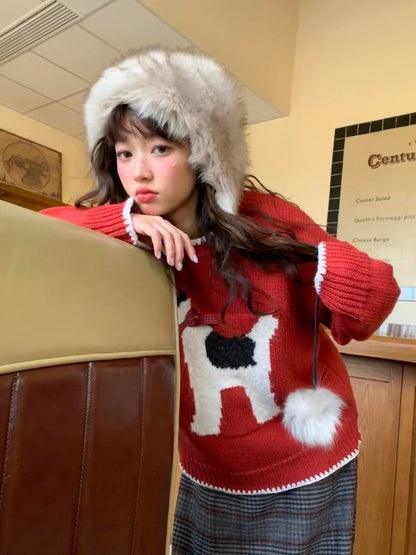 Bow Spotted Dog Knit Sweater【s0000005869】