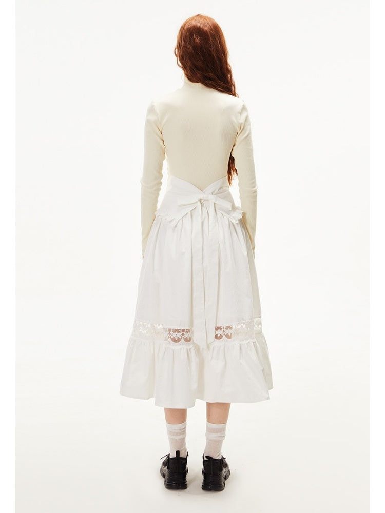 Ruffled Ribbon Shirt &amp; Splicing Lace Skirt【s0000003552】