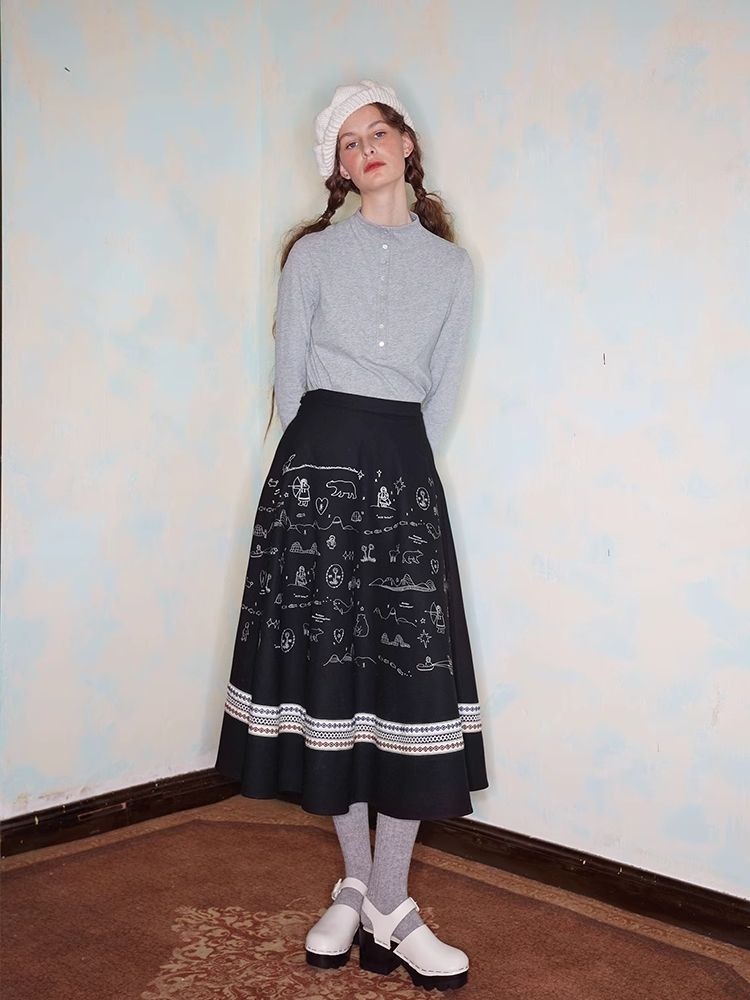 Embroidery / Printed Big Pendulum Skirt【s0000005910】