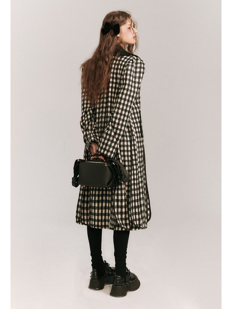 Monotone Plaid Loose Wool Coat【s0000003858】