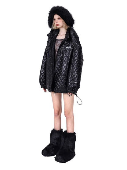 Detachable Fox Fur Hooded Loose Quilted Jacket [s0000004347]