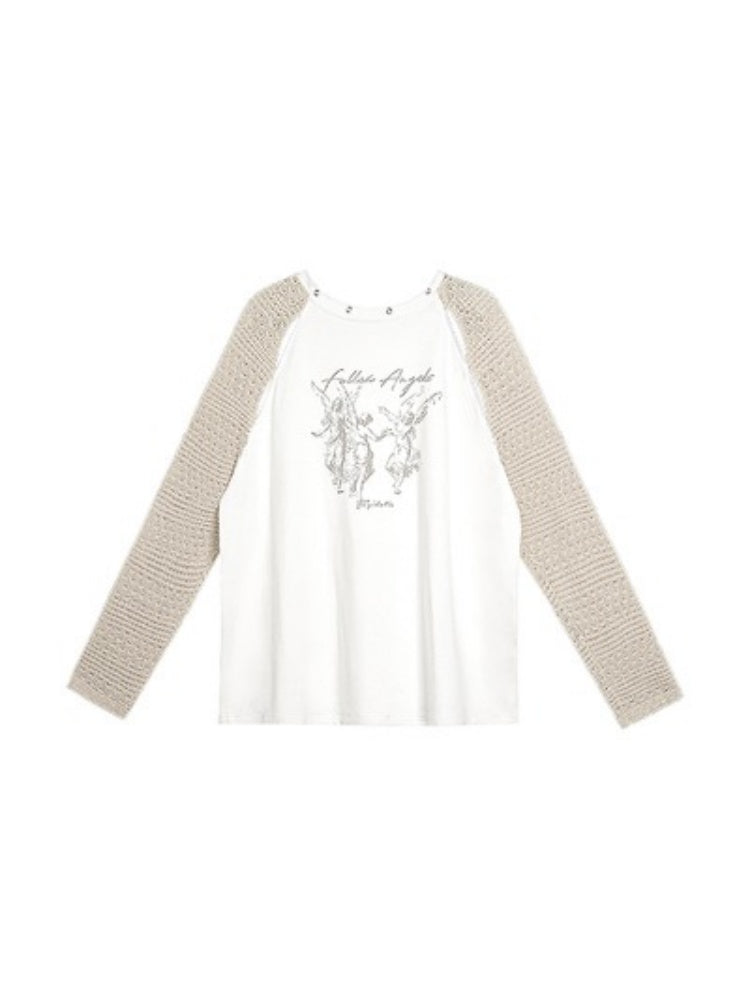 Slit Raglan Angel Print Knit T-Shirt【s0000003825】