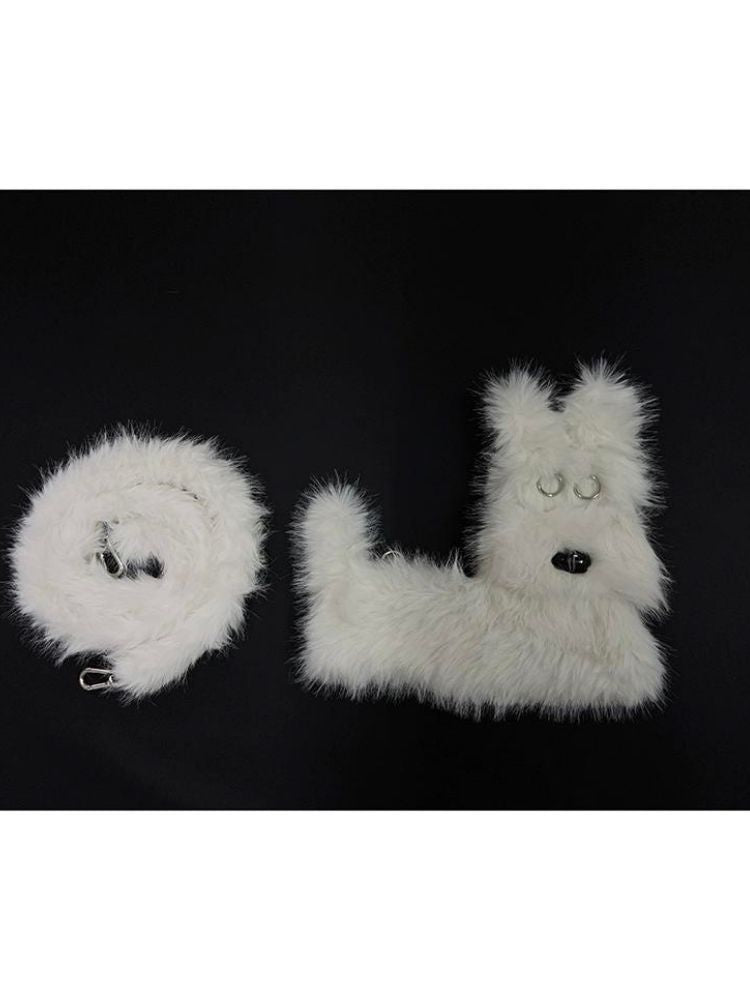 White Terrier Faux Fur Crossbody Plush Bag [s0000005201]