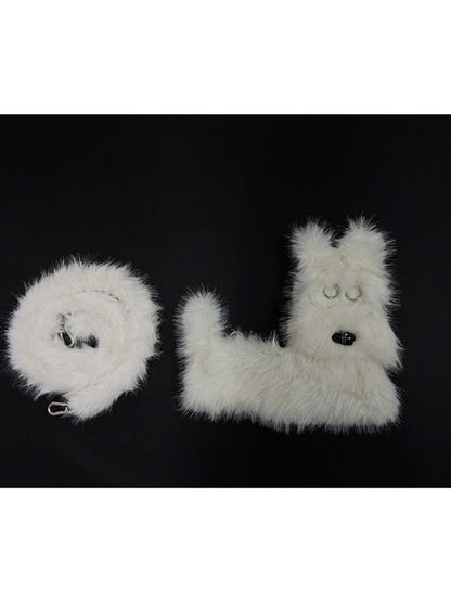 White Terrier Faux Fur Crossbody Plush Bag [s0000005201]