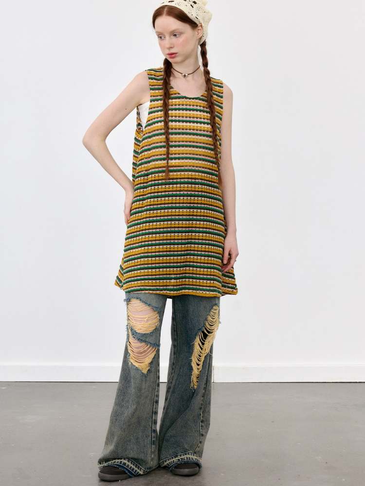 Border Crochet Long Vest [s0000008081]