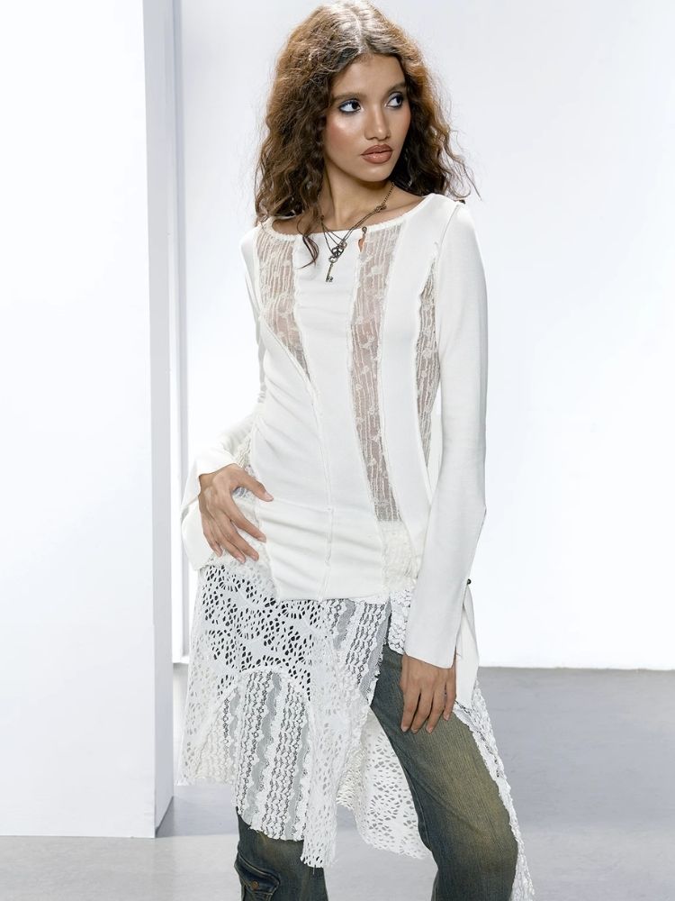 Mesh Patchwork Irregular Crushed T-Shirt【s0000005646】