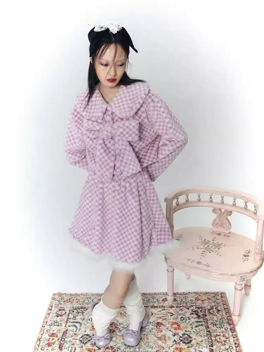Sweet Taro Purple Plaid Plaid Plush Set [S0000006244]