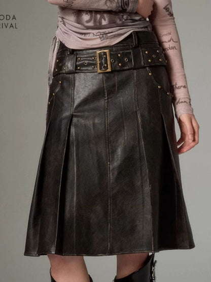 Vintage Murad rubbed color leather long skirt【s0000004872】