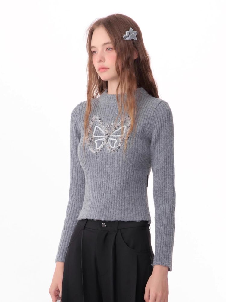 Butterfly Embroidery Long Sleeve Sweater【s0000006143】