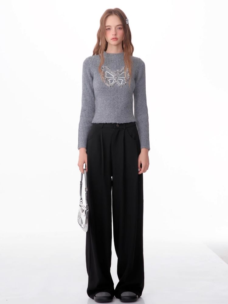 Butterfly Embroidery Long Sleeve Sweater【s0000006143】