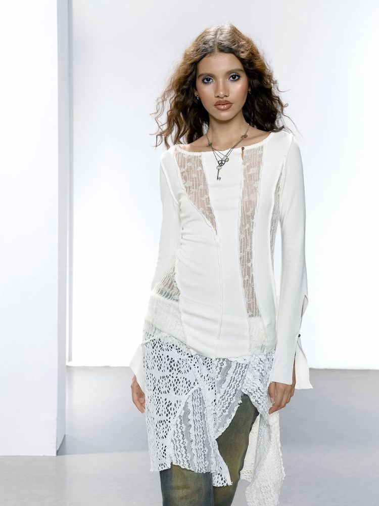 Mesh Patchwork Irregular Crushed T-Shirt【s0000005646】