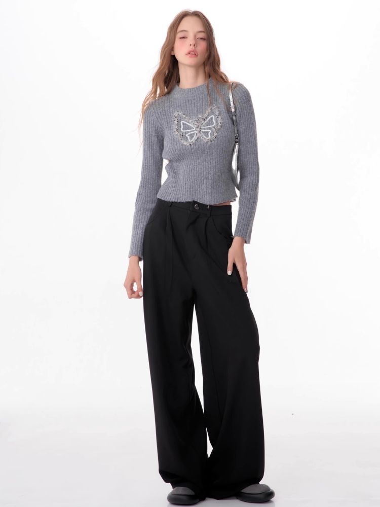 Butterfly Embroidery Long Sleeve Sweater【s0000006143】