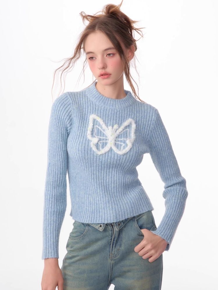 Butterfly Embroidery Long Sleeve Sweater【s0000006143】