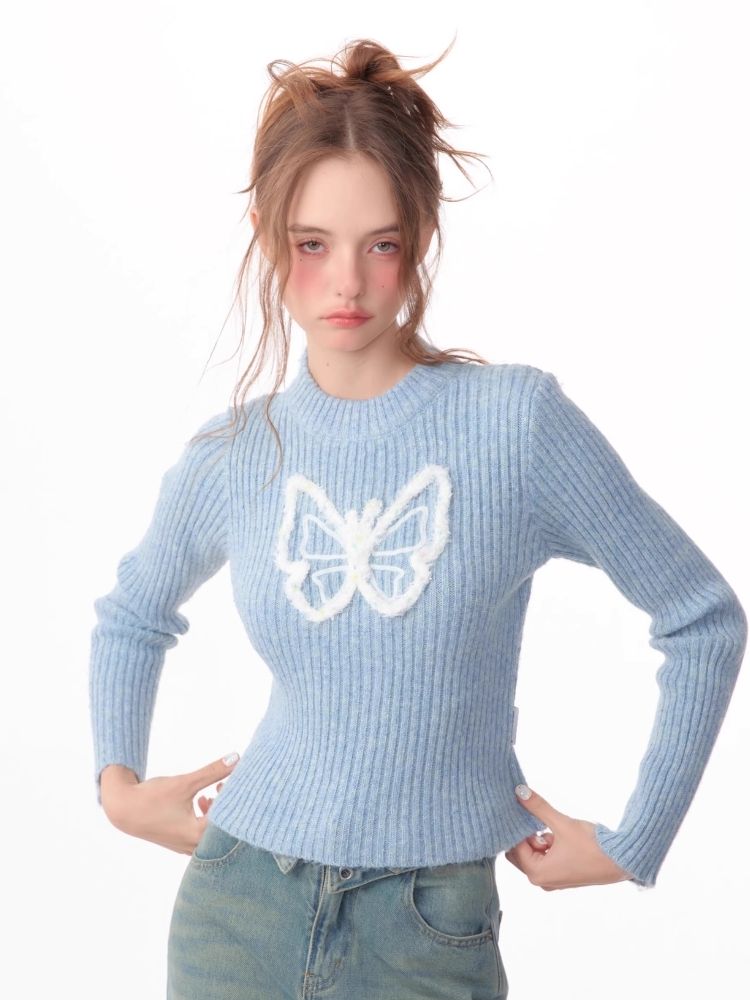 Butterfly Embroidery Long Sleeve Sweater【s0000006143】