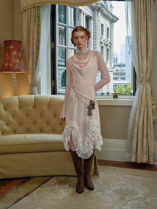 Lace Pleated Stacked Chiffon Dress【s0000005440】