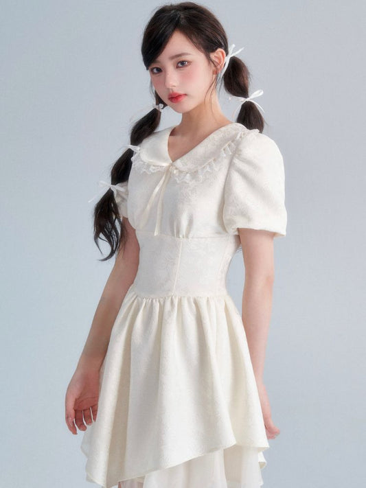 Off-White Rose Waist Slimming Tea Break Dress【s0000002007】