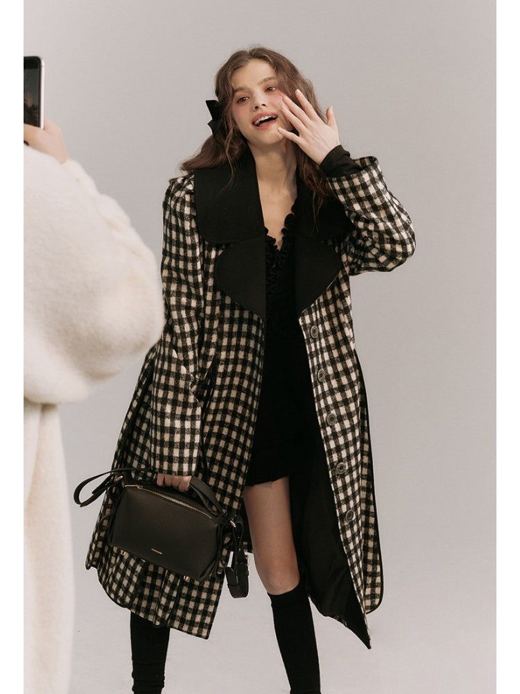 Monotone Plaid Loose Wool Coat【s0000003858】