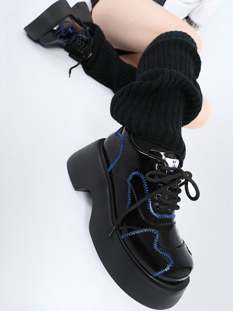 Cool Punk Blue Stitch Lather Platform Shoes [s0000003441]