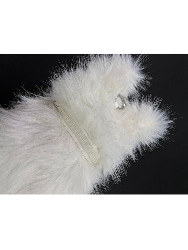 White Terrier Faux Fur Crossbody Plush Bag [s0000005201]