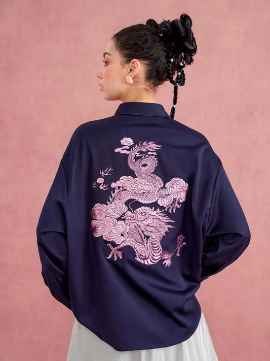 Dragon Cloud & Flower Embroidery Blouse【s0000007572】