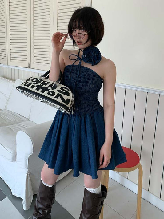 Denim Flower Choker & Tube Top One Piece【s0000007378】