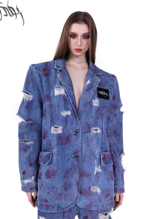 Shoulder pads genderless denim jacket【s0000002027】