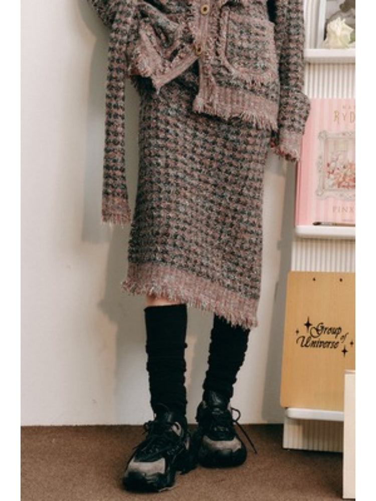 Knitted Fringe Cardigan Jacket With Stole &amp; Long Skirt【s0000003854】