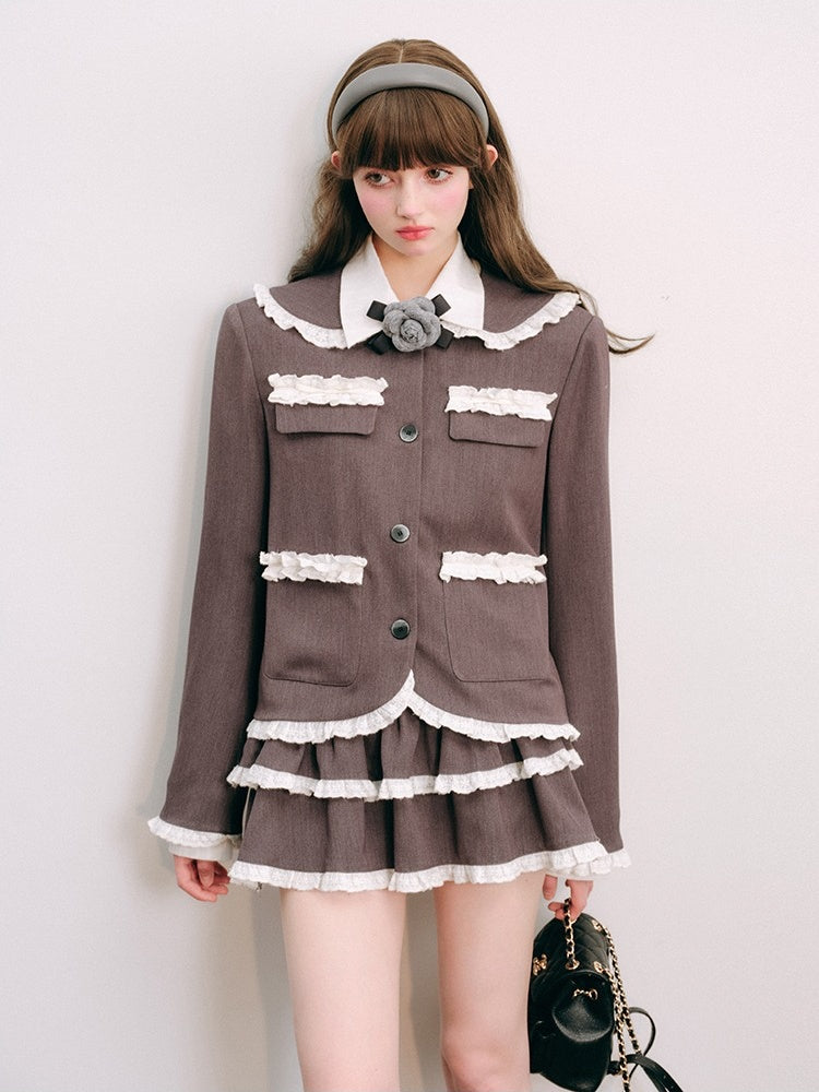 Lace Stitch College Taste Jacket &amp; Puffy Mini Skirt [s0000003853]