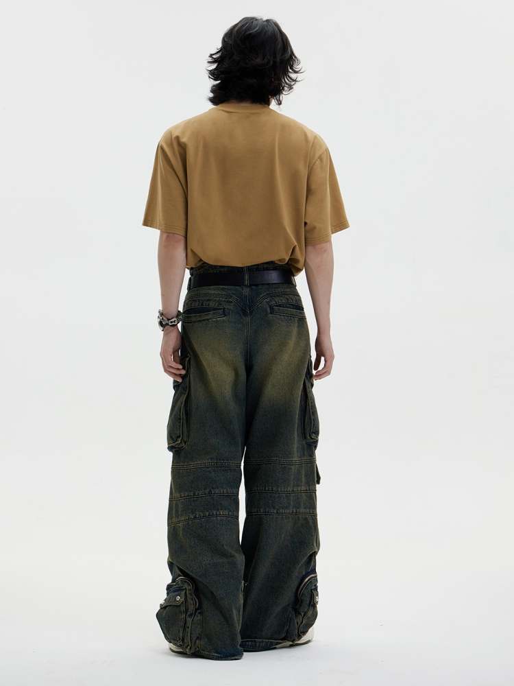 Multi Pocket Wide Leg Washed Denim Jeans【s0000006749】