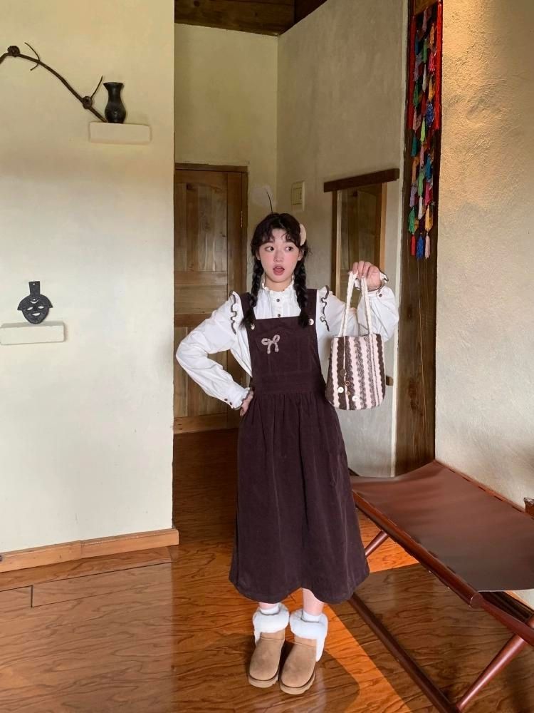 Corduroy Bow Pocket Sleeveless Vest Dress【s0000005887】