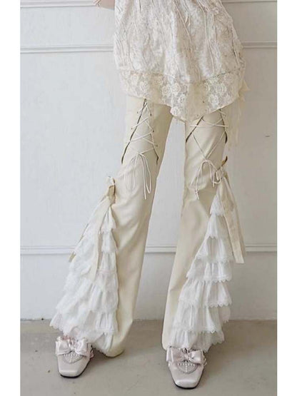 Lace-Up Tiered Bowknots Flared Pants【s0000008155】