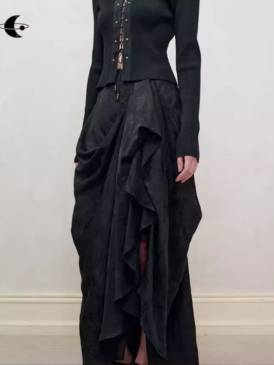Dark jacquard ruched half-body skirt【s0000008179】