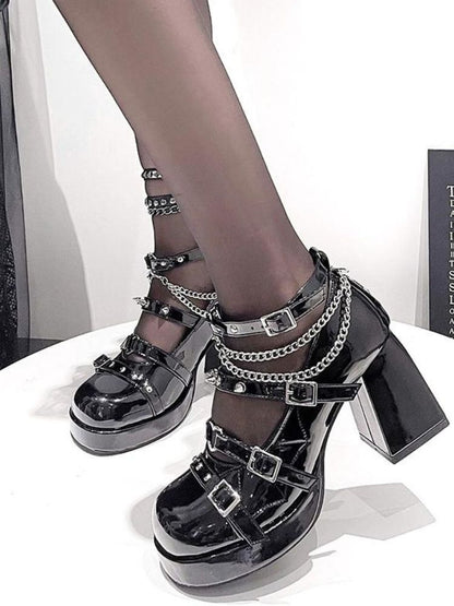 Punk Chain Buckle Belt High Heels Pumps [s0000002549]