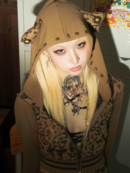 Hooded leopard print cardigan【s0000003597】