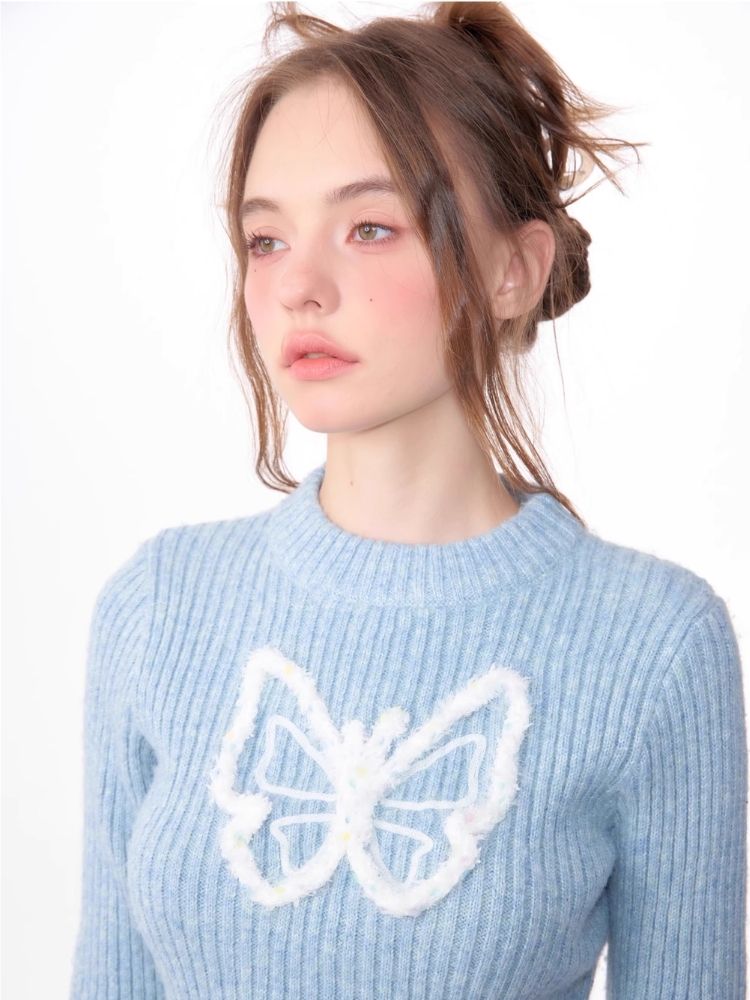 Butterfly Embroidery Long Sleeve Sweater【s0000006143】