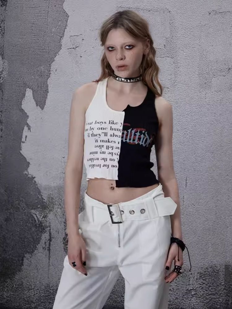 Waistless colorblocking short knitted undershirt【s0000006685】