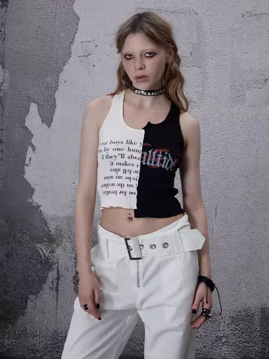 Waistless colorblocking short knitted undershirt【s0000006685】