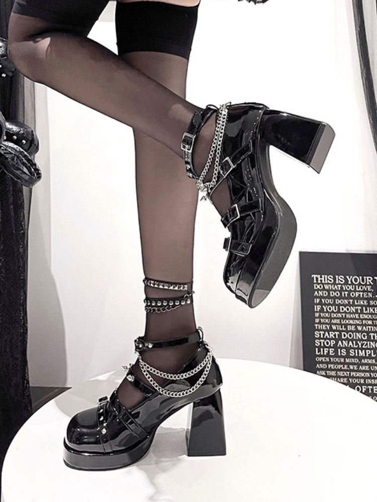 Punk Chain Buckle Belt High Heels Pumps [s0000002549]