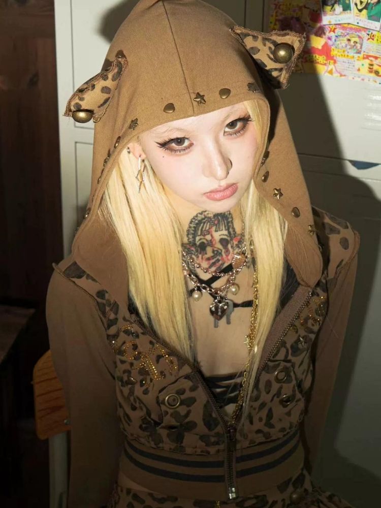 Hooded leopard print cardigan【s0000003597】