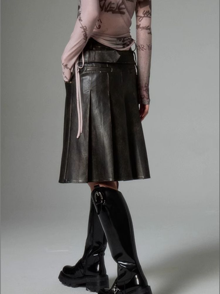 Vintage Murad rubbed color leather long skirt【s0000004872】