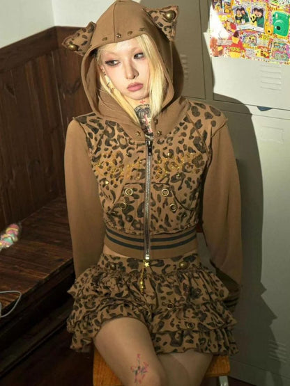 Hooded leopard print cardigan【s0000003597】