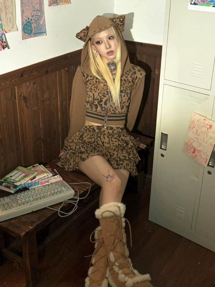 Hooded leopard print cardigan【s0000003597】