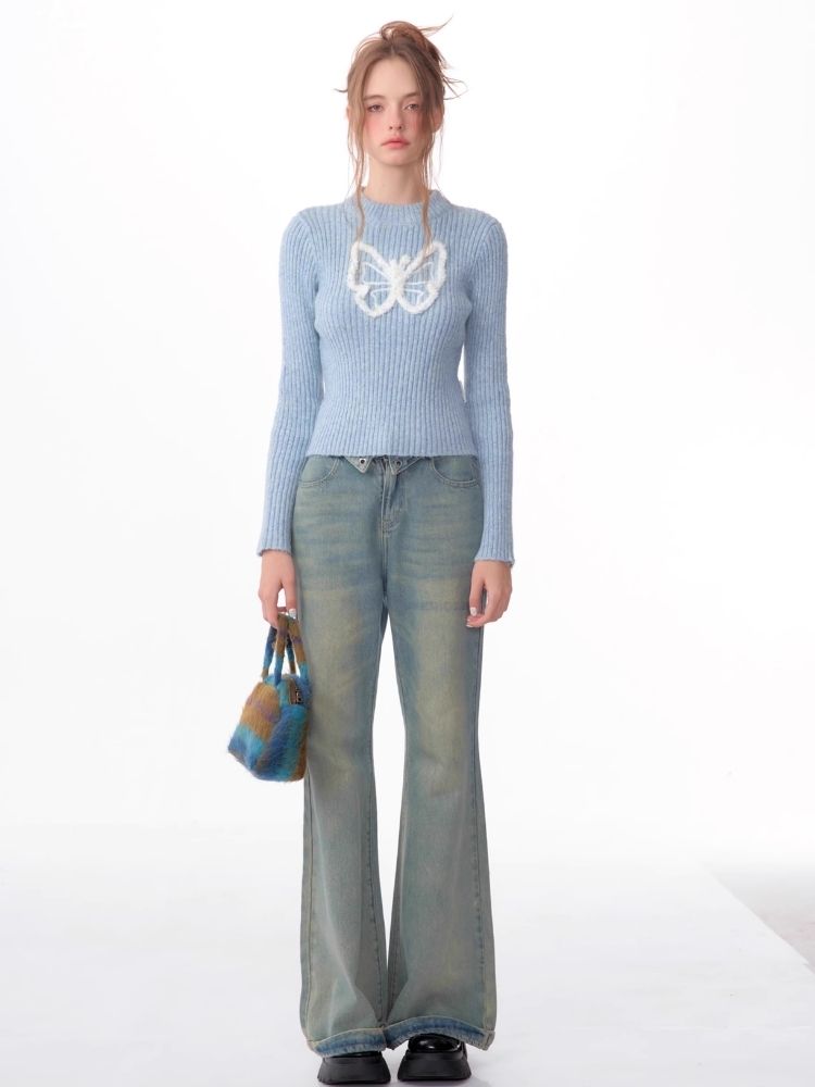 Butterfly Embroidery Long Sleeve Sweater【s0000006143】