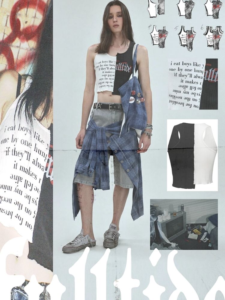 Waistless colorblocking short knitted undershirt【s0000006685】