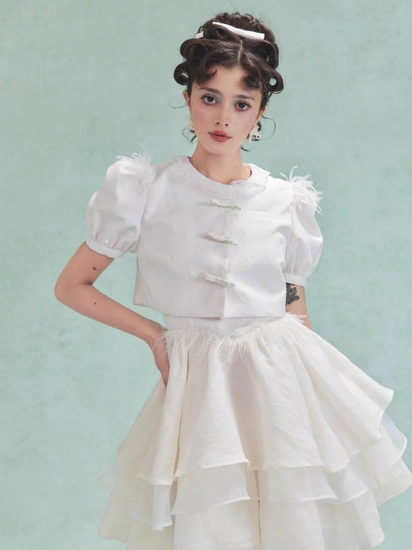 Feather Sandwich Girl Puffy Halter Dress Set【s0000006969】
